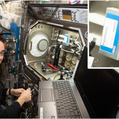 The PalmSens4 potentiostat being used in the International Space Station (ISS)
