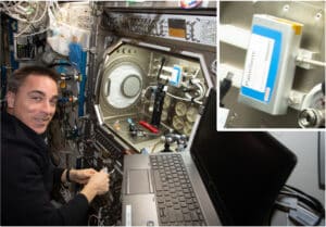 The PalmSens4 potentiostat being used in the International Space Station (ISS)